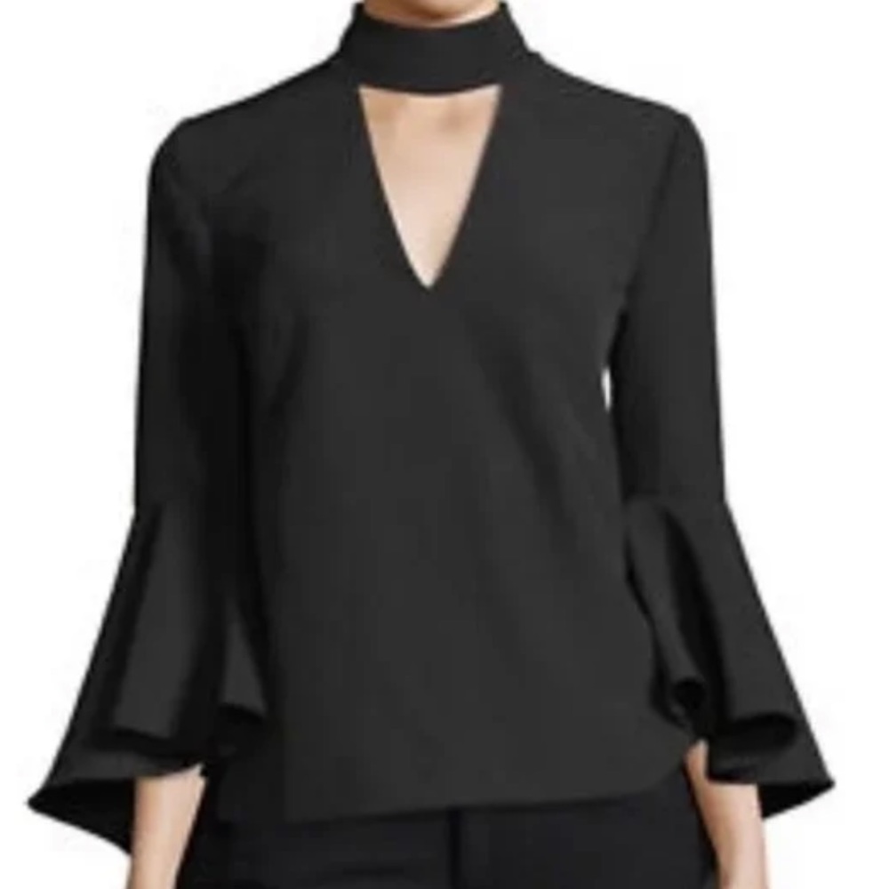 MILLY Key Hole Blouse w/ Ruffle Sleeve